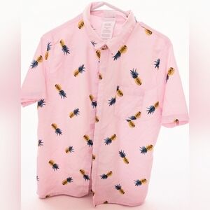 Pineapple Print Kids Button Down Shirt - Pink
